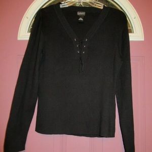 Black sweater Rafaella NWT long sleeve ribbed lace up front knit Renaissance new